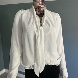H&M white, long sleeve, front long tie, size 10 blouse